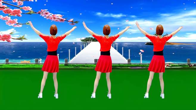 广州红色枫叶广场舞谁家的姑娘这么美-背面演绎3人版一样精彩漂亮