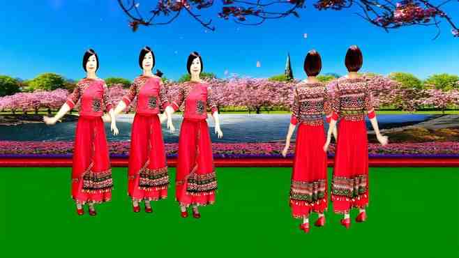 广州红色枫叶广场舞纳西情歌-正背面演绎经典欢快民族风健身舞简单好看